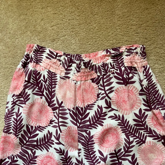 Cecilia Pettersson Anthropologie Floral Print Pants Med Pockets Pink Wide Leg - Picture 3 of 9
